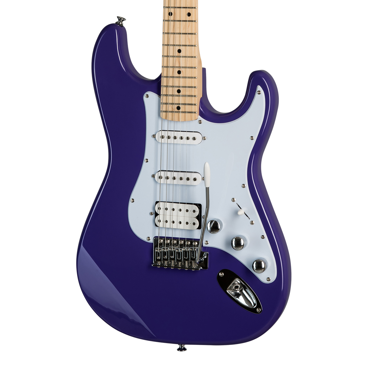 Guitarra Kramer Focus VT-211S Purple – detalle del cuerpo, pastillas y puente