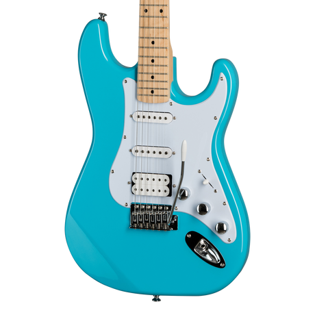 Guitarra Kramer Focus VT-211S Teal – detalle del cuerpo, pastillas y puente