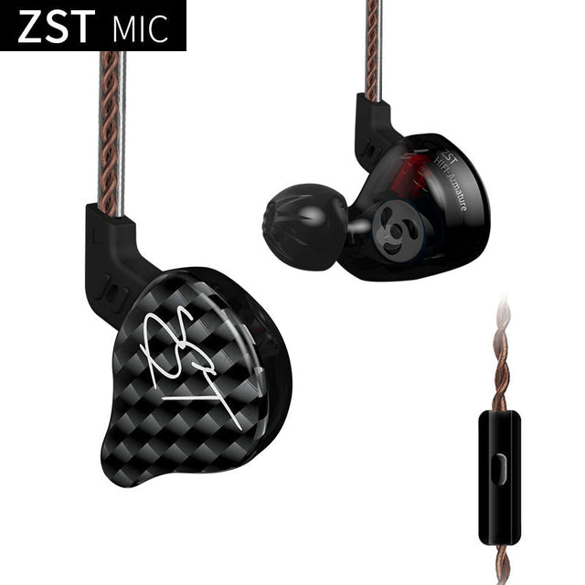 Audífonos in-ear KZ ZST morados, vista principal centrada