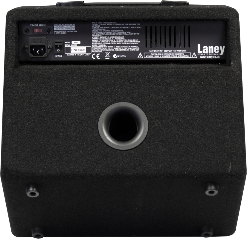 Amplificador Laney AH40, vista inferior y posterior