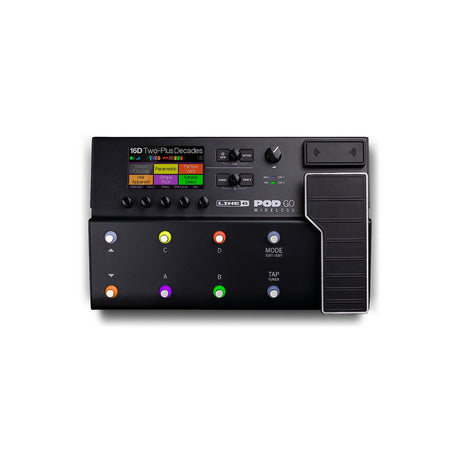 Procesador Line 6 POD Go negro, vista superior sobre fondo blanco