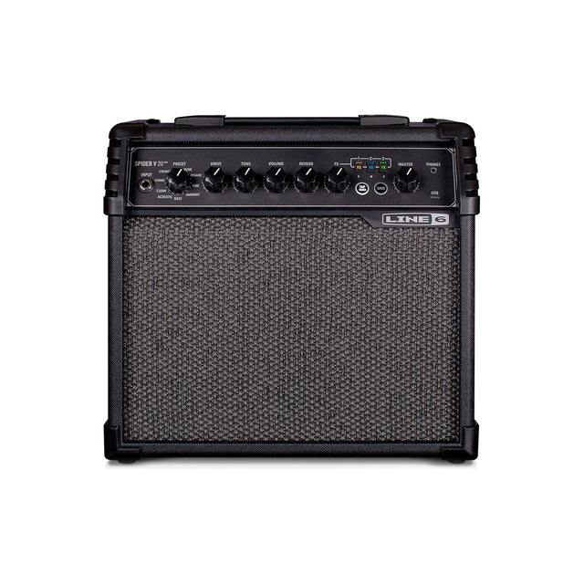 Amplificador Line 6 Spider V 20 MkII, vista frontal sobre fondo blanco