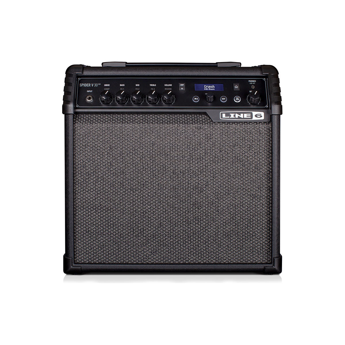Amplificador Line 6 Spider V 30 MkII, vista frontal sobre fondo blanco