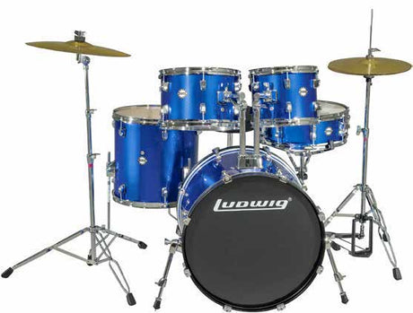 Batería acústica Ludwig Accent Blue Foil azul, kit completo con platillos y hardware