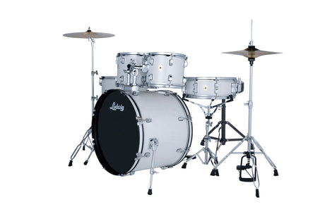 Batería acústica Ludwig Accent Snow Dust blanca, vista principal del kit completo