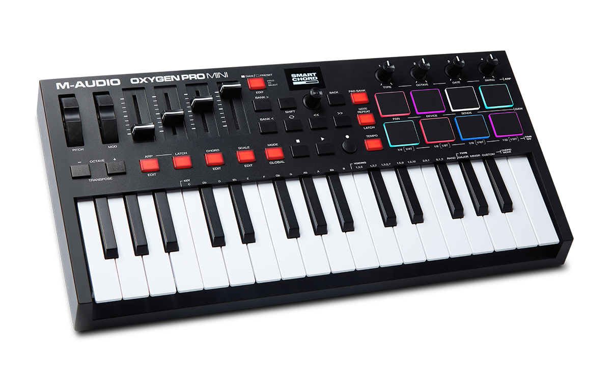 Controlador MIDI M Audio Oxygen Pro Mini vista principal completa