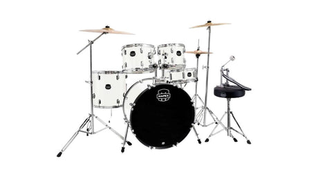 Batería Mapex Comet CM5295FTC White Thin Grain con hardware, platillos y banqueta, vista completa