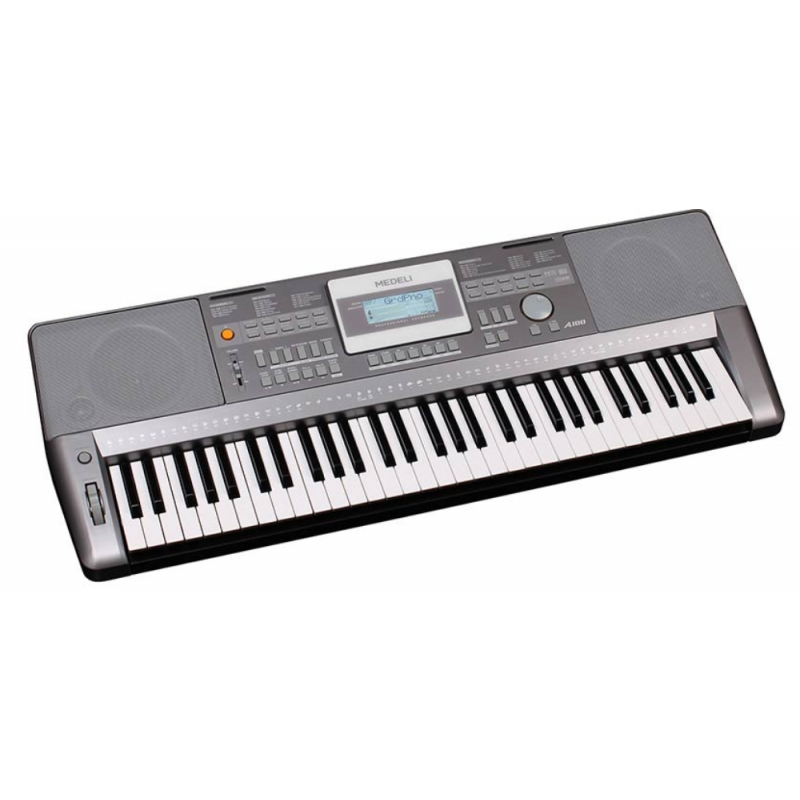 Teclado Medeli A100 gris, vista superior diagonal