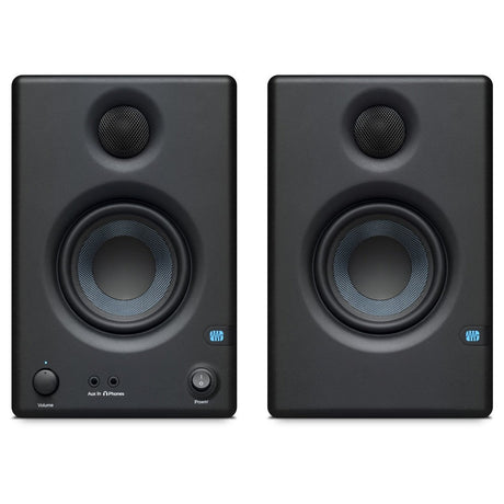 Par de monitores PreSonus Eris E3.5 negros, vista frontal