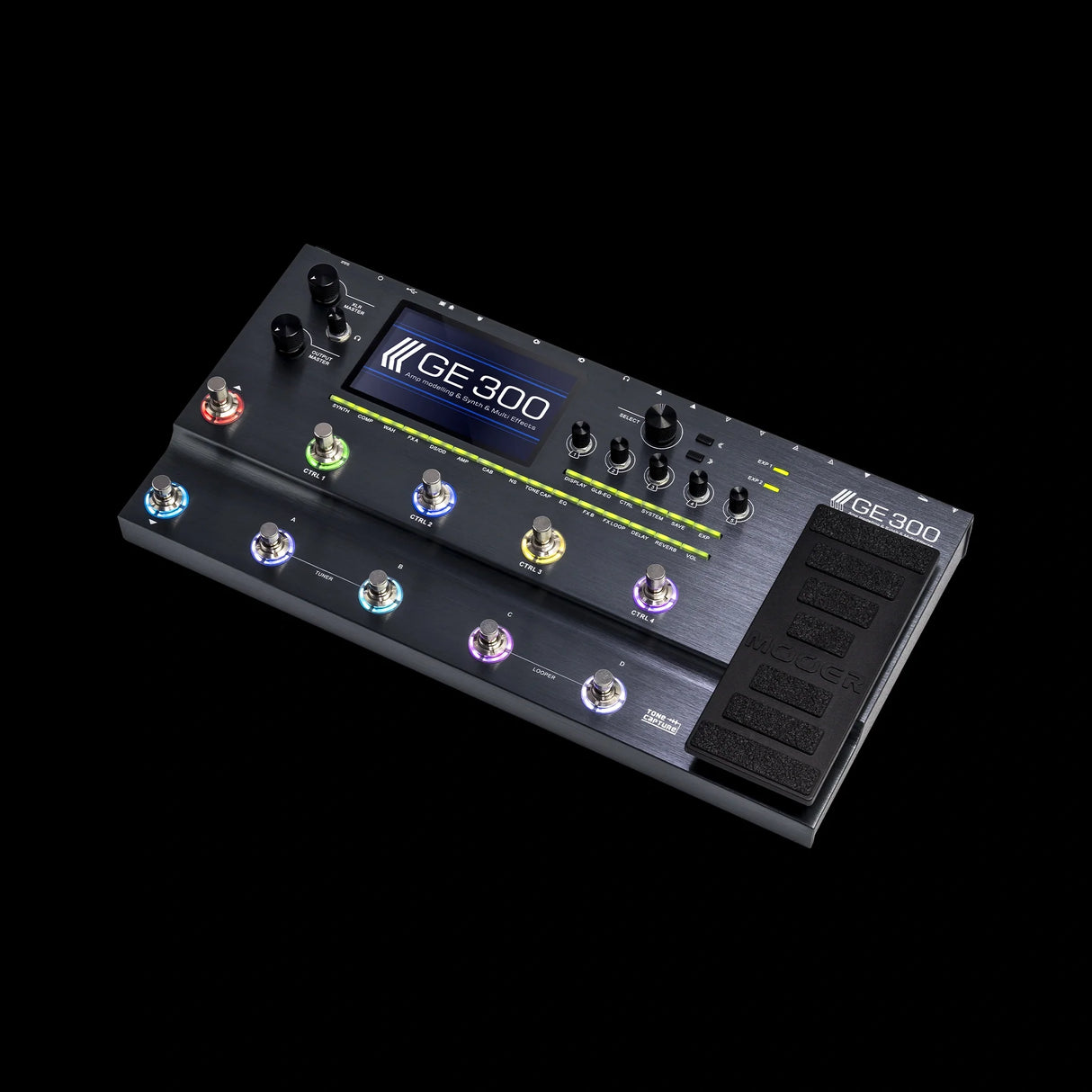Pedalera multiefectos Mooer GE300 para guitarra, vista diagonal