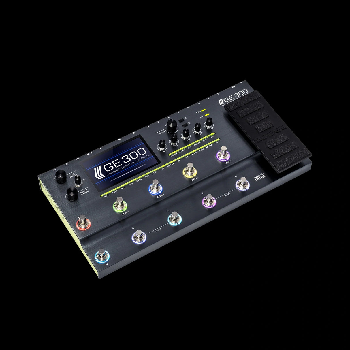 Pedalera multiefectos Mooer GE300 para guitarra, vista diagonal alternativa
