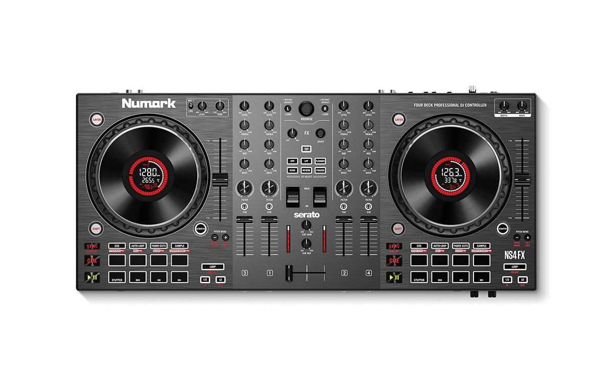 Controlador DJ Numark NS4FX vista superior completa