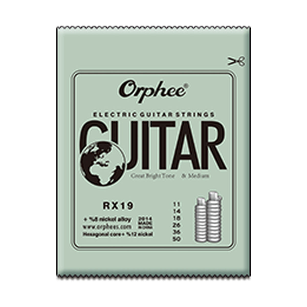 Empaque oficial del encordado Orphee RX19 para guitarra eléctrica, calibre .011–.050