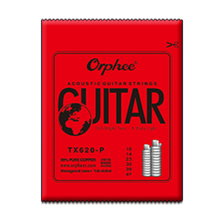 Empaque oficial del encordado Orphee TX620-P para guitarra acústica, calibre .010–.047