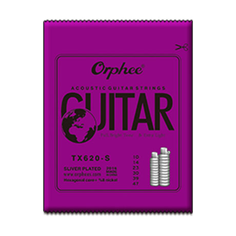 Empaque oficial del encordado Orphee TX620-S para guitarra acústica, calibre .010–.047
