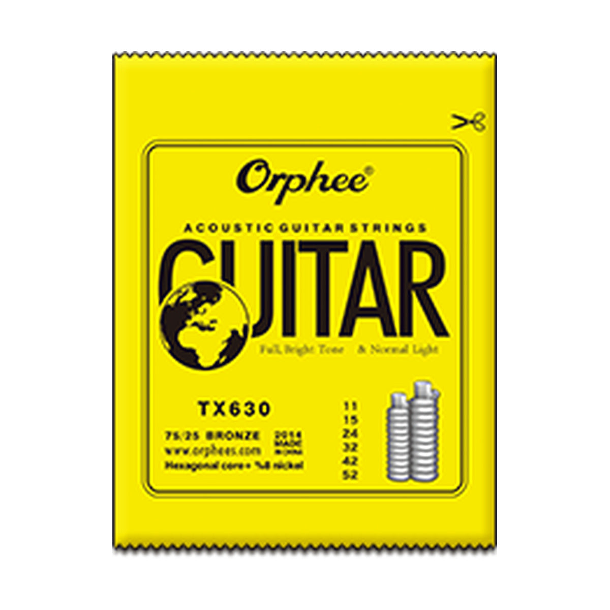 Empaque oficial del encordado Orphee TX630 para guitarra acústica, calibre .011–.052