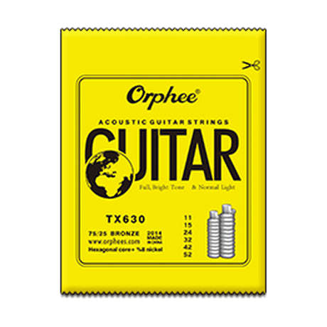 Empaque oficial del encordado Orphee TX630 para guitarra acústica, calibre .011–.052