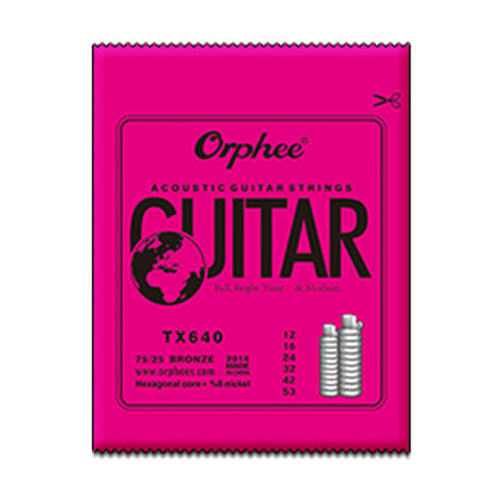 Empaque oficial del encordado Orphee TX640 para guitarra acústica, calibre .012–.053