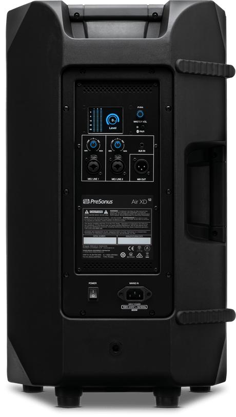 Cabina activa PreSonus AIR XD 12 vista posterior completa sobre fondo blanco