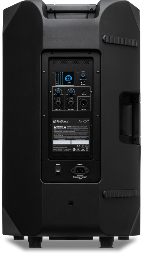 Cabina activa PreSonus AIR XD 15 vista posterior completa sobre fondo blanco