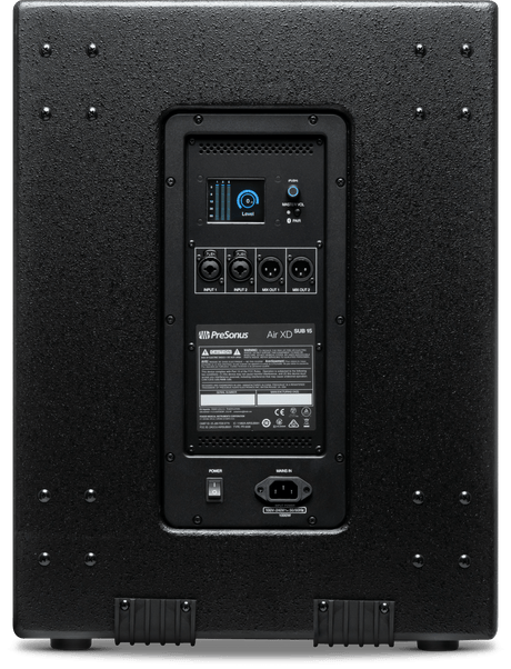 Subwoofer activo PreSonus AIR XD Sub 15 vista posterior completa sobre fondo blanco