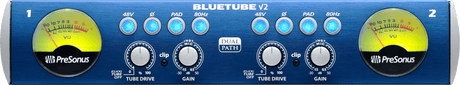 Preamplificador PreSonus BlueTube DP V2 vista frontal completa sobre fondo blanco