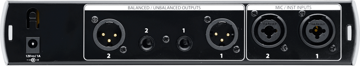Preamplificador PreSonus BlueTube DP V2 vista posterior completa sobre fondo blanco