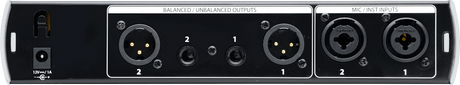 Preamplificador PreSonus BlueTube DP V2 vista posterior completa sobre fondo blanco