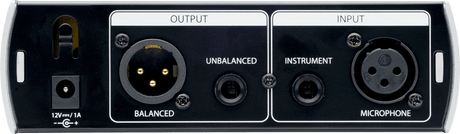 Preamplificador PreSonus TubePre V2 vista posterior completa sobre fondo blanco