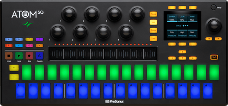 Controlador MIDI PreSonus ATOM SQ vista principal completa sobre fondo blanco