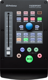 Superficie de control PreSonus FaderPort V2 vista principal completa sobre fondo blanco