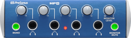 Amplificador de audífonos PreSonus HP4 vista principal completa sobre fondo blanco