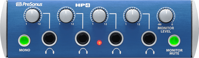 Amplificador de audífonos PreSonus HP4 vista principal completa sobre fondo blanco