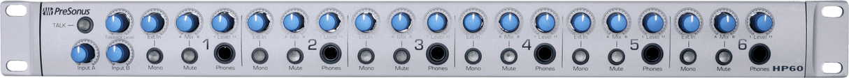 Amplificador de audífonos PreSonus HP60 vista principal completa sobre fondo blanco
