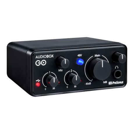 Interfaz PreSonus AudioBox GO, vista principal en ángulo