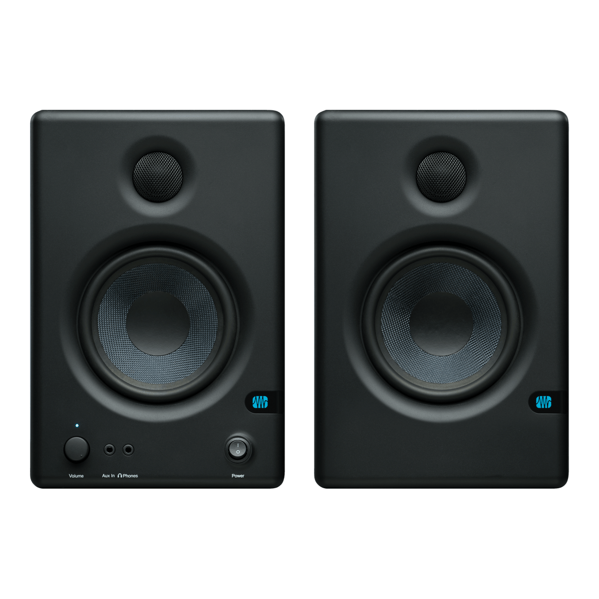 Par de monitores PreSonus Eris E4.5 negros, vista frontal