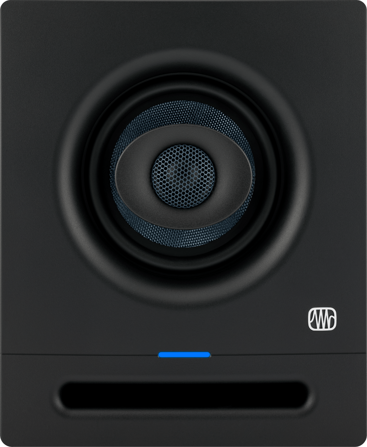 Monitor de estudio PreSonus Eris Pro 4 vista frontal completa sobre fondo blanco