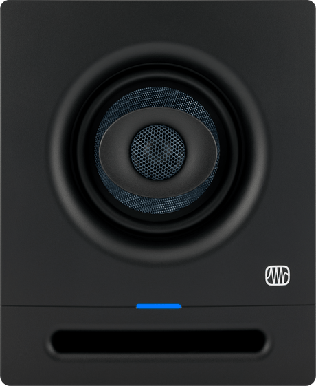 Monitor de estudio PreSonus Eris Pro 4 vista frontal completa sobre fondo blanco