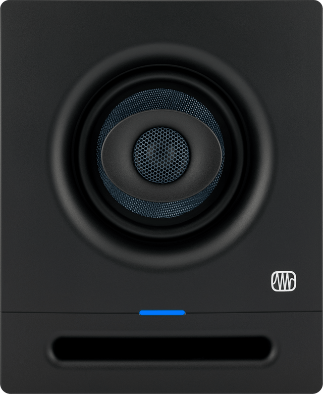 Monitor de estudio PreSonus Eris Pro 4 vista frontal completa sobre fondo blanco