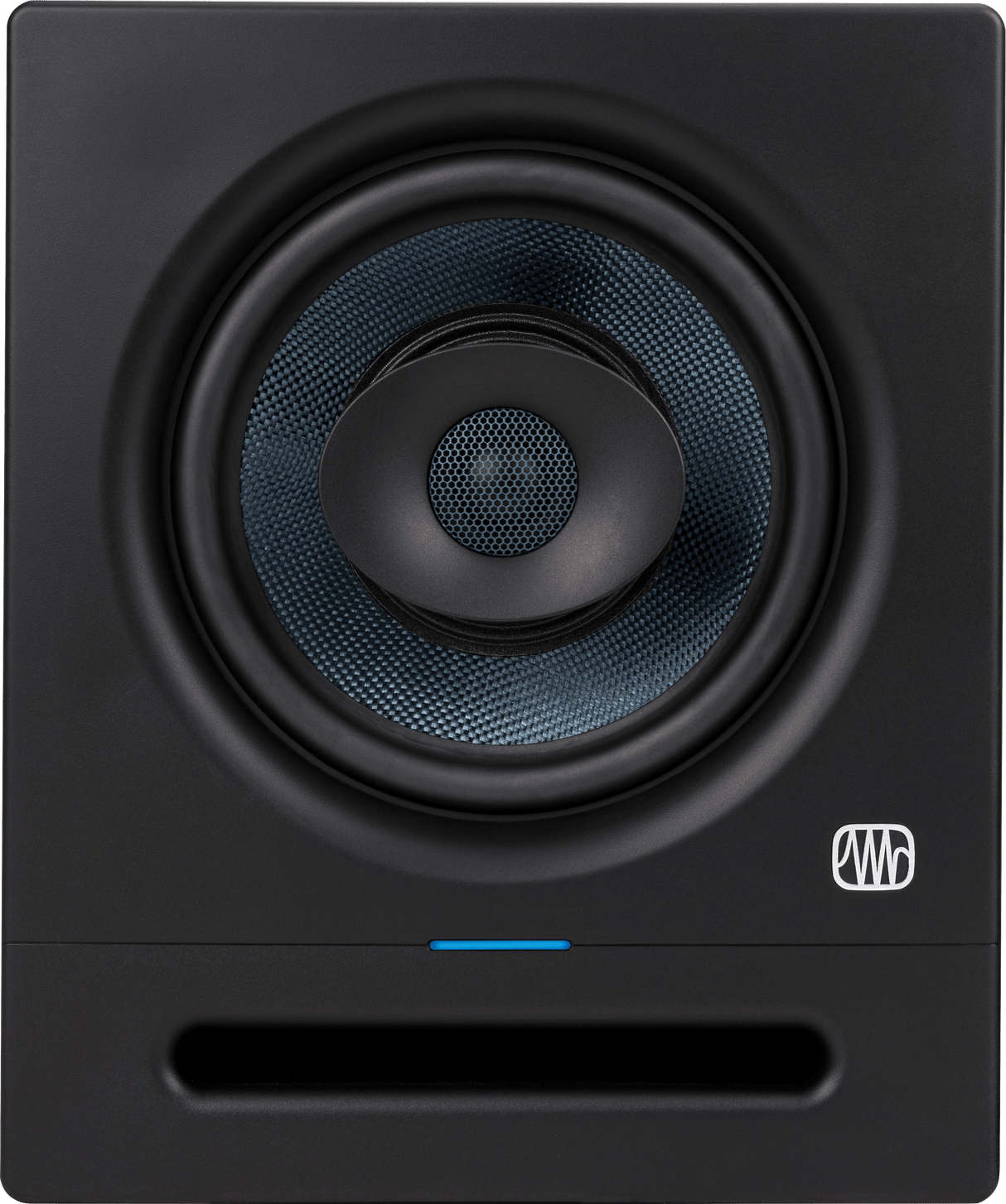 Monitor de estudio PreSonus Eris Pro 8 vista frontal completa sobre fondo blanco
