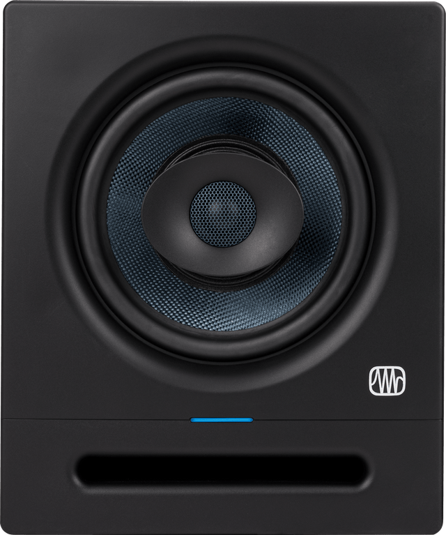 Monitor de estudio PreSonus Eris Pro 8 vista frontal completa sobre fondo blanco