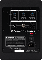 Monitor de estudio PreSonus Eris Studio 4 vista posterior completa sobre fondo blanco