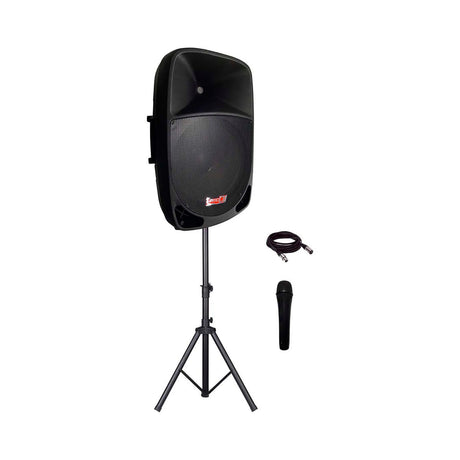Sistema Pro DJ PSA-15A SYS con cabina, trípode, micrófono y cable sobre fondo blanco