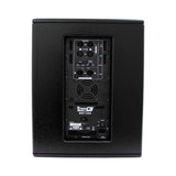 Bajo activo Pro DJ WSF-12SA, vista posterior y panel de conexiones sobre fondo blanco