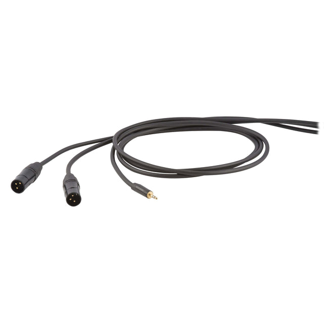 Cable estéreo PROEL Die Hard DHS595LU18 con minijack de 3,5 mm y dos conectores XLR macho, negro
