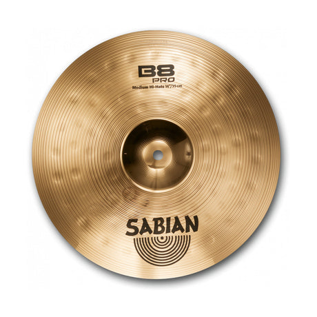 Platillo superior Sabian B8 Pro Medium Hats 31402B de 14 pulgadas con acabado brillante, vista frontal sobre fondo blanco