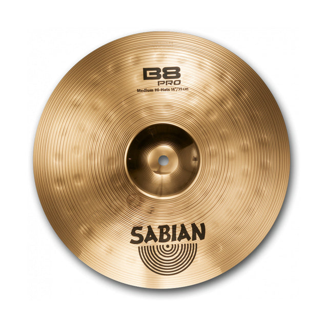 Platillo superior Sabian B8 Pro Medium Hats 31402B de 14 pulgadas con acabado brillante, vista frontal sobre fondo blanco