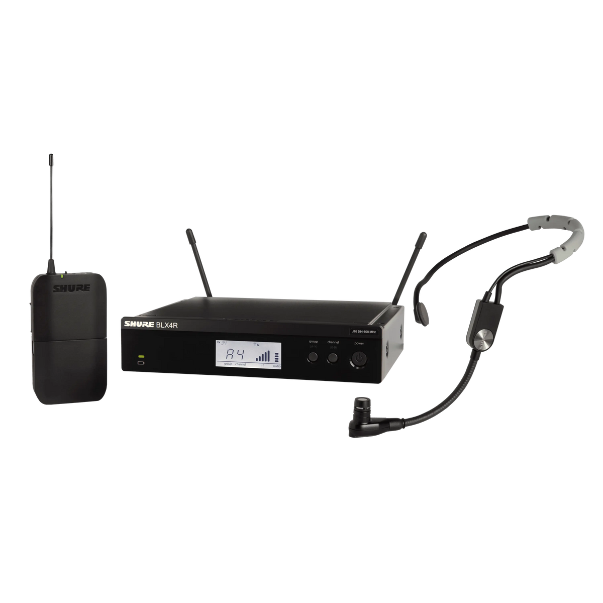 Sistema Shure BLX14R/SM35-H9 con receptor de rack, bodypack y micrófono de diadema