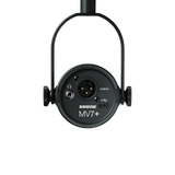 Vista posterior oficial del Shure MV7+ negro con conexiones USB-C y XLR