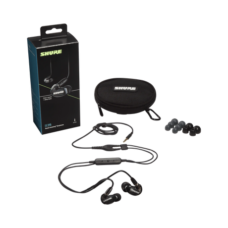Audífonos InEar Shure SE215-K-UNI negros con cable RMCE-UNI, estuche, almohadillas y caja